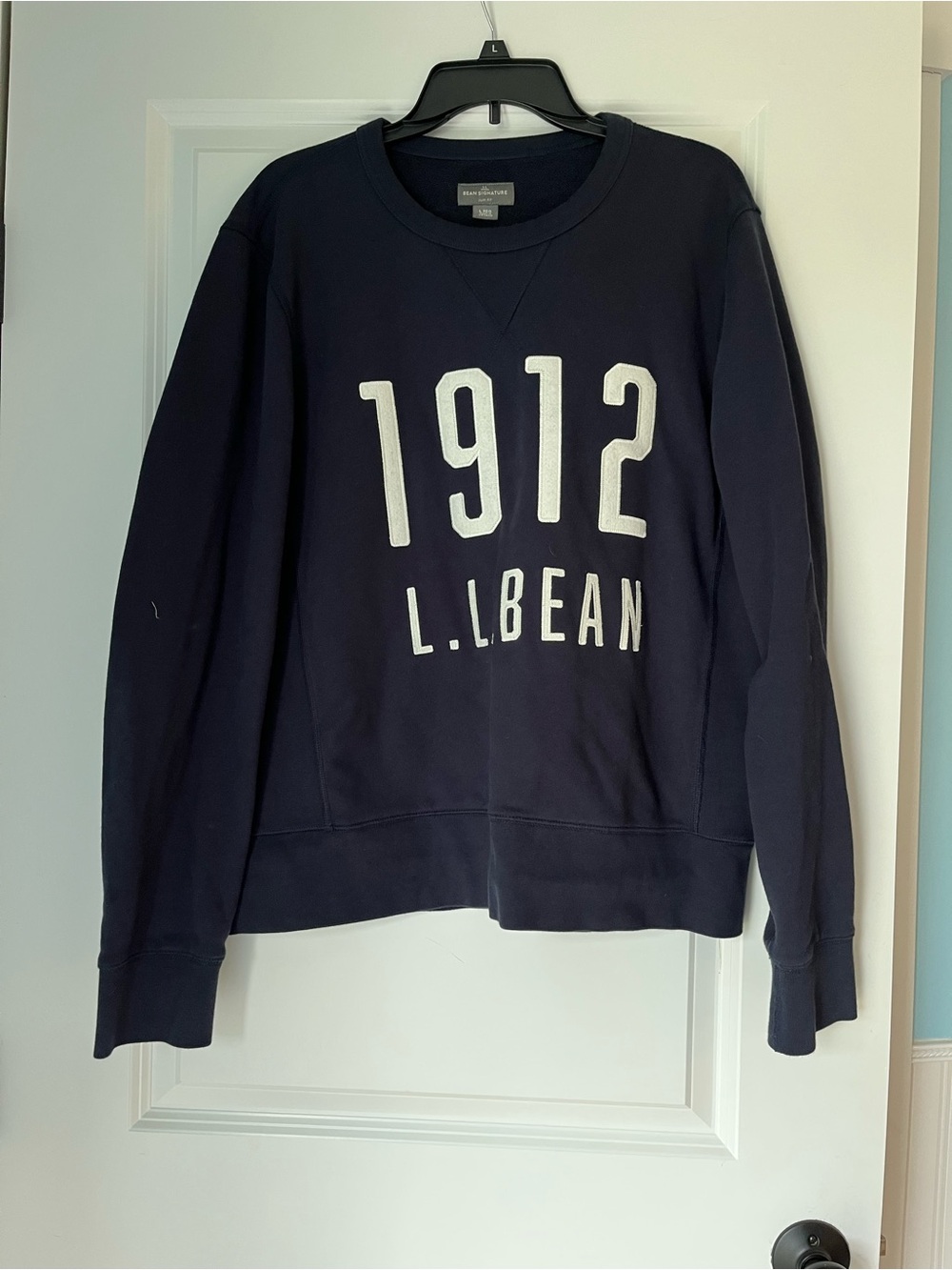 L.L. Bean Navy Crewneck Sweatshirt with White 1912 Graphic